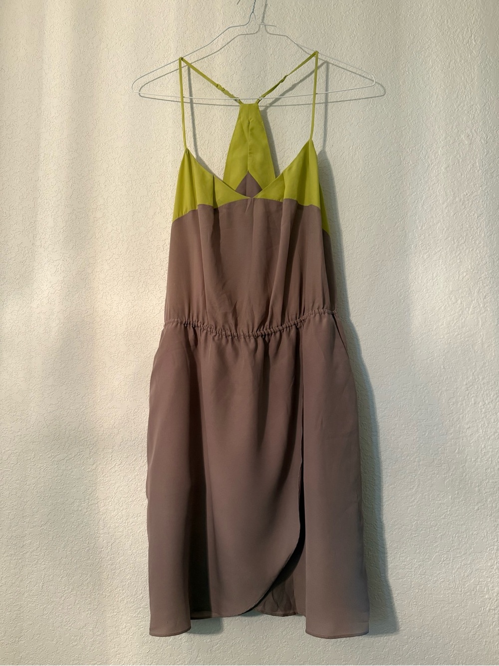 BCBGeneration Lime & Taupe Colorblock Spaghetti Strap Dress